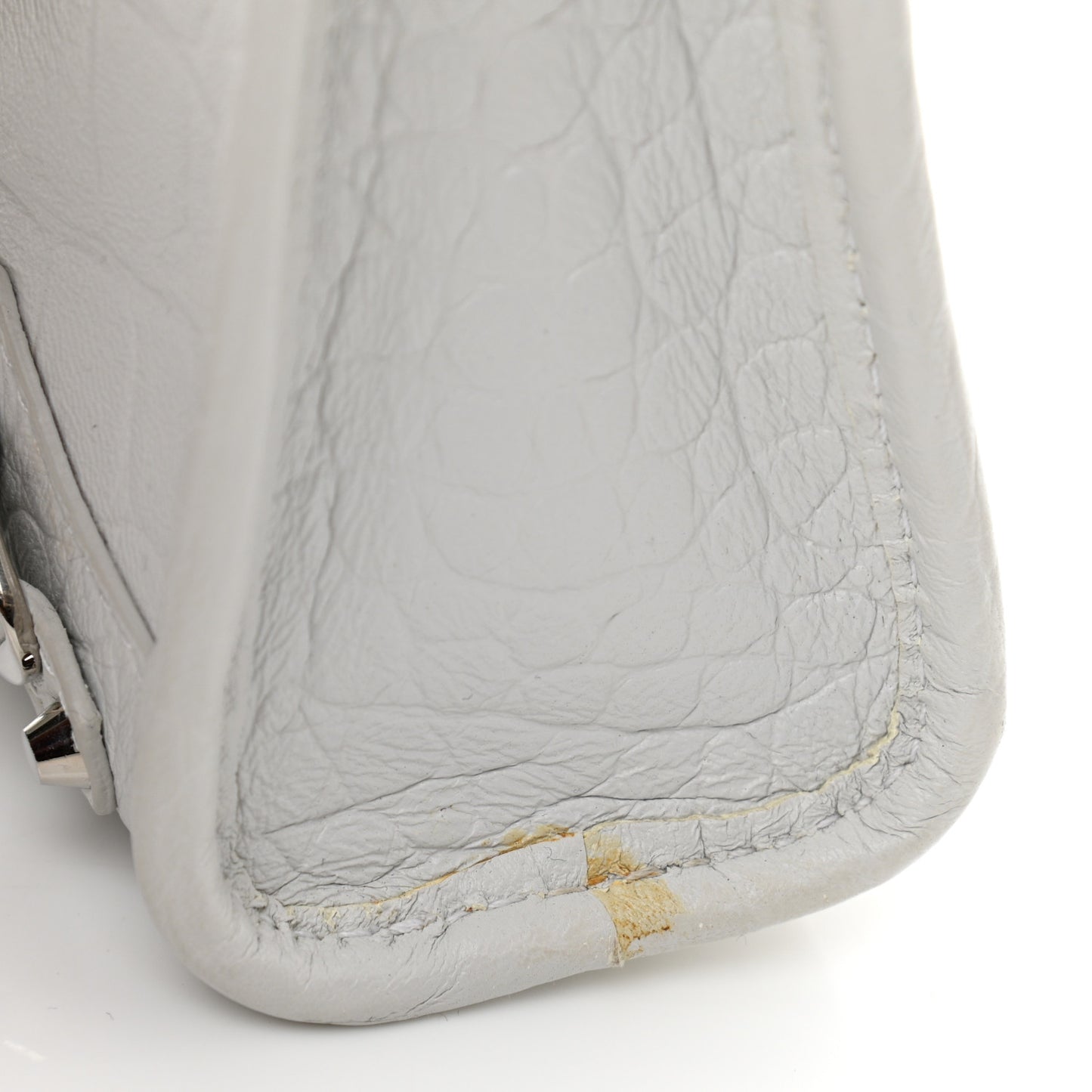 Matte Supple Lambskin Crocodile Embossed Classic Silver Hardware Nano City White