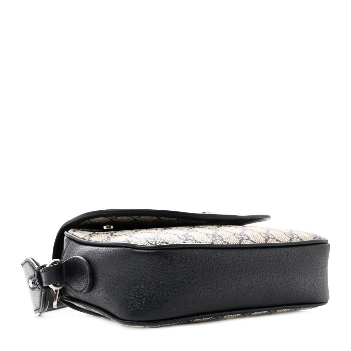 GG Supreme Monogram Textured Dollar Calfskin Web Studded Mini Ophidia Flap Shoulder Bag Beige Blue