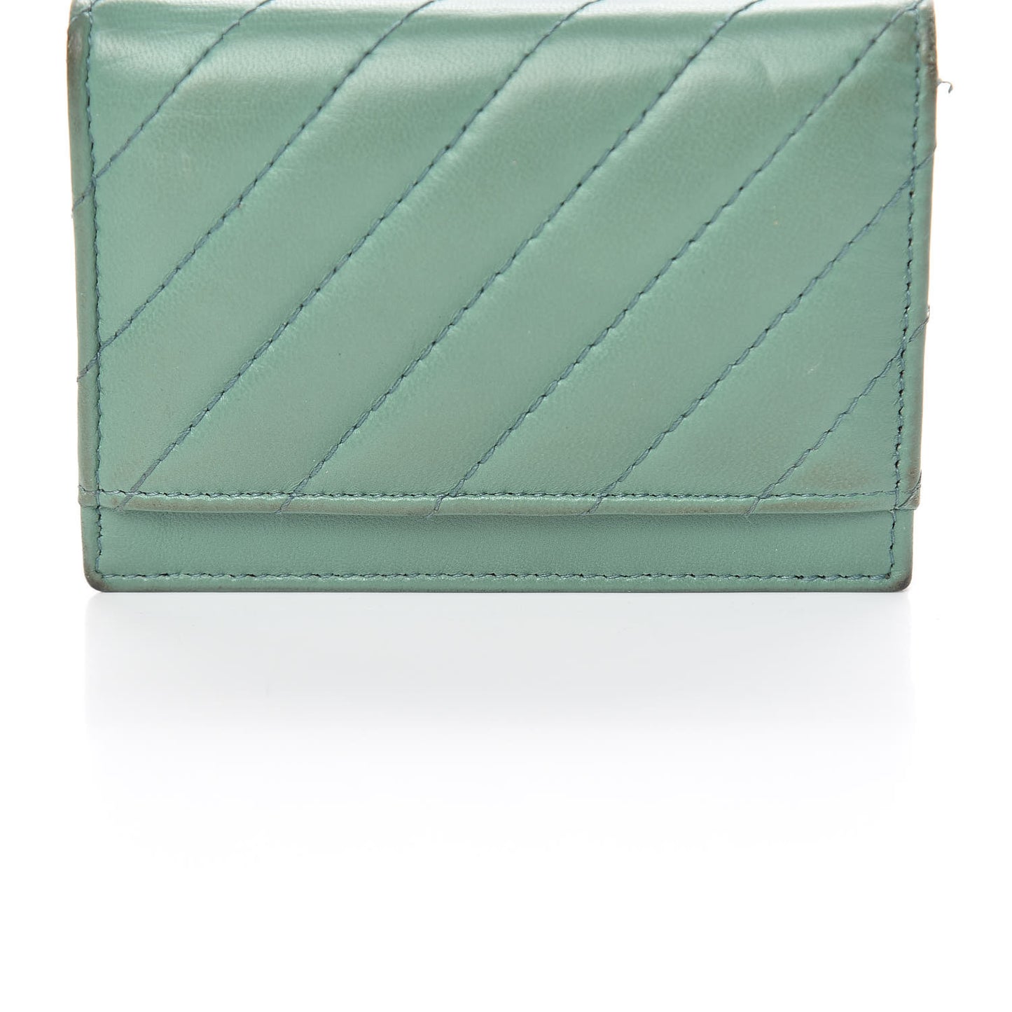 Lambskin Chevron Quilted Card Holder Wallet Green