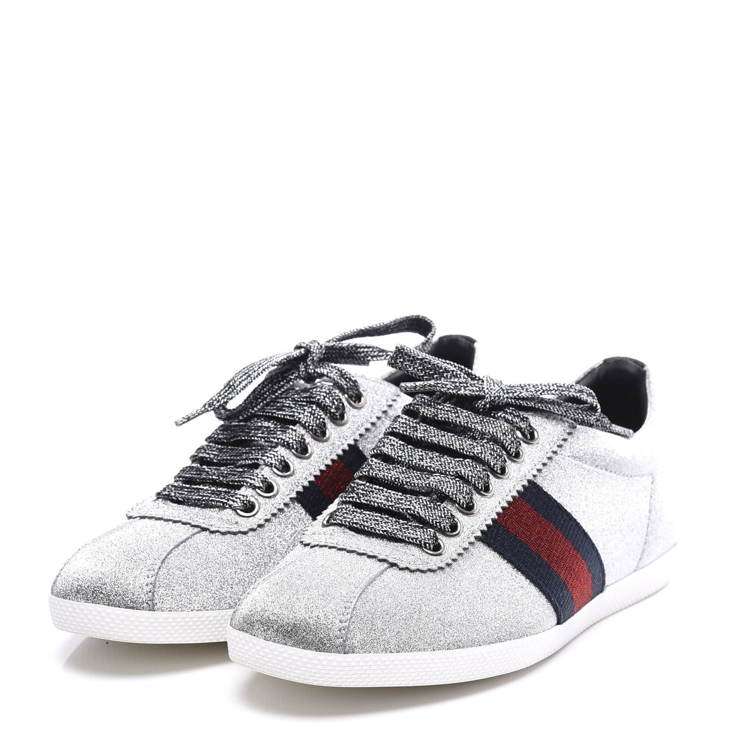 Glitter Fabric Studded Web Womens Sneakers 36 Silver