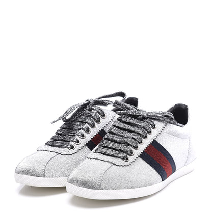 Gucci Glitter Fabric Studded Web Womens Sneakers 36 Silver 2 of 10