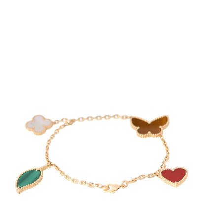 Van Cleef & Arpels 18K Yellow Gold Mother of Pearl Malachite Carnelian Tiger Eye 4 Motifs Lucky Alhambra Bracelet 3 of 6