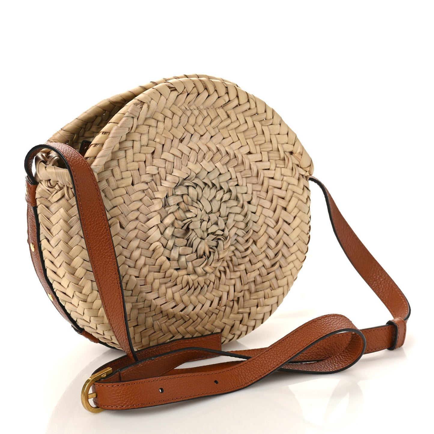 Raffia Small Grain Calfskin Small Marcie Basket Crossbody Tan