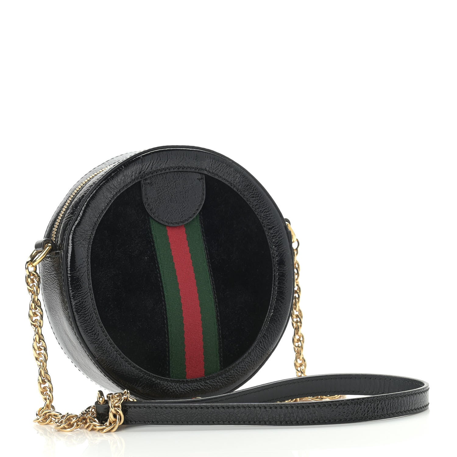 Gucci Suede Patent Web Mini Ophidia Round Shoulder Bag Black 3 of 10