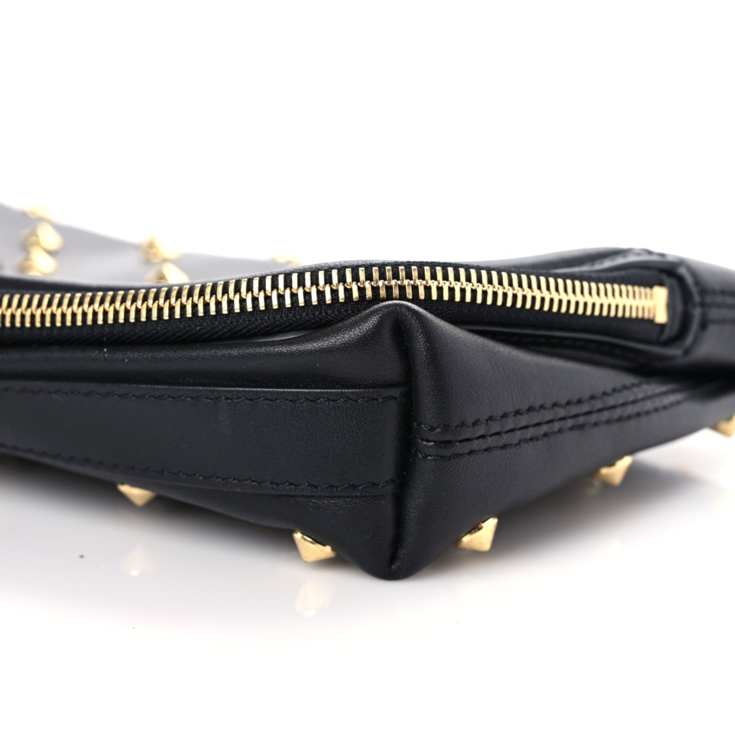 Grainy Calfskin Studded Padlock Skull Clutch Black