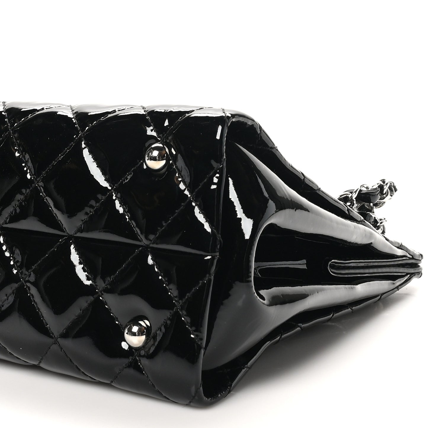 Patent Quilted Timeless CC Shopping Tote Black