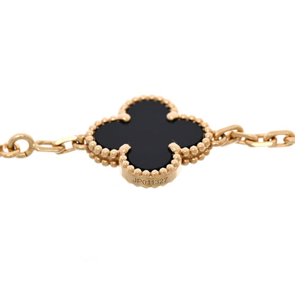 Van Cleef & Arpels 18K Yellow Gold Black Onyx 5 Motifs Vintage Alhambra Bracelet 3 of 5