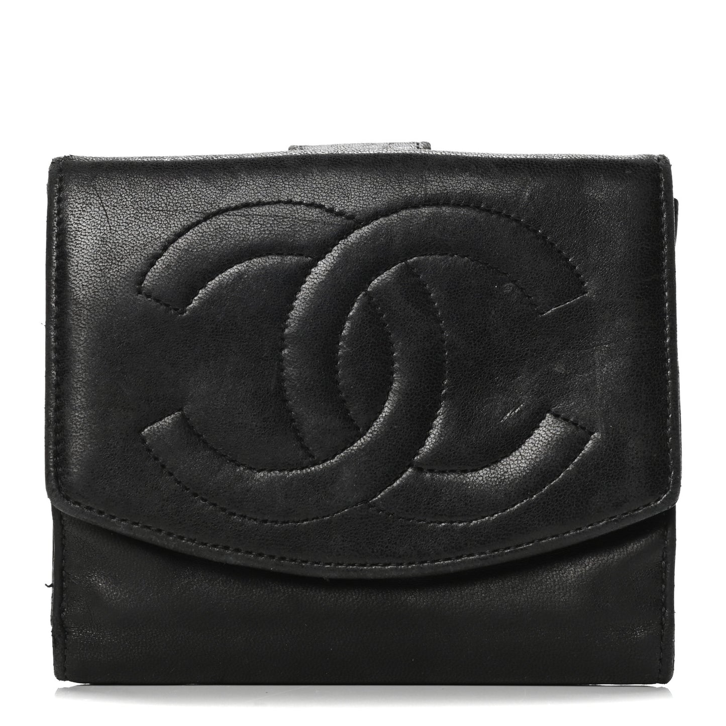 Lambskin Timeless CC Compact French Wallet Black