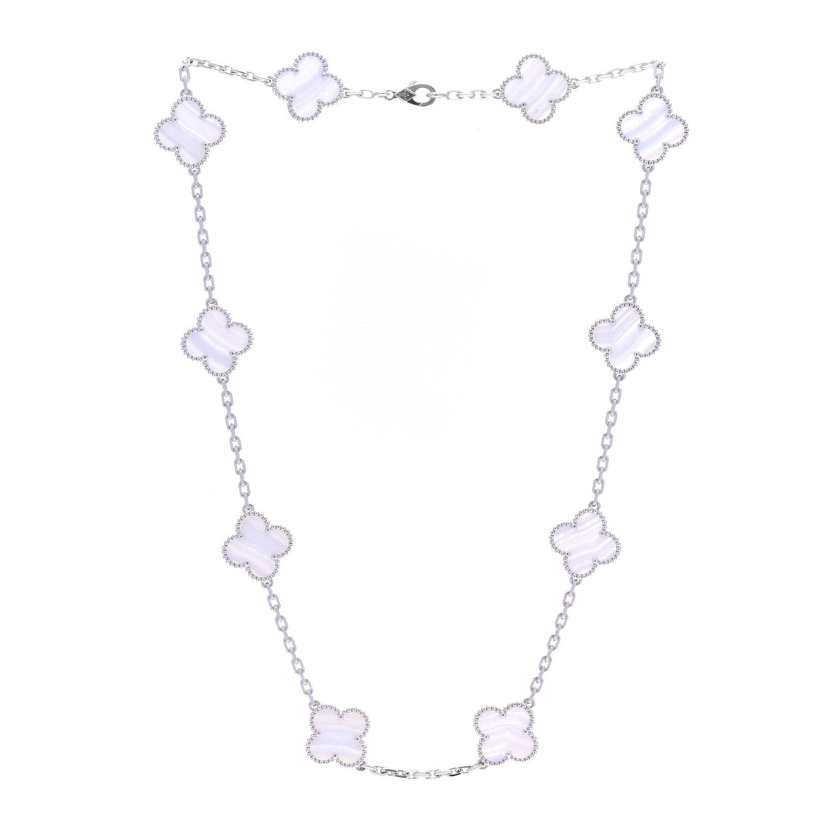 Van Cleef & Arpels 18K White Gold Chalcedony 10 Motifs Vintage Alhambra Necklace 3 of 6
