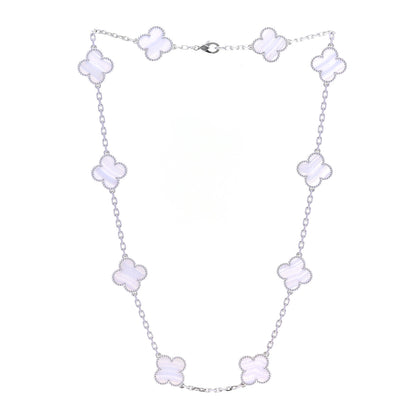 Van Cleef & Arpels 18K White Gold Chalcedony 10 Motifs Vintage Alhambra Necklace 3 of 6