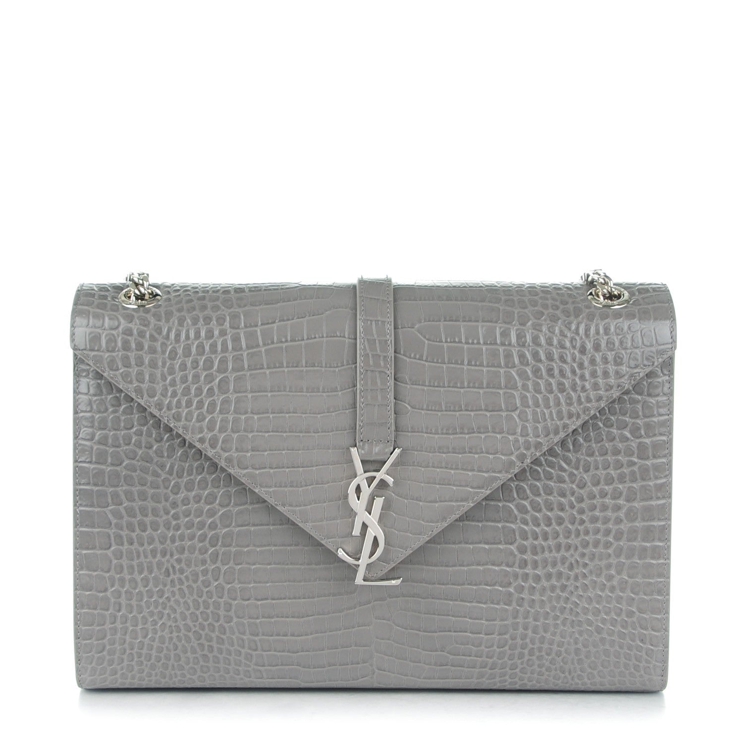 Saint Laurent Calfskin Crocodile Embossed Monogram Large Satchel Fog 1 of 7