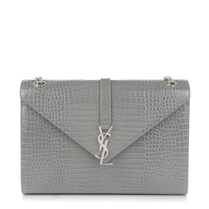 Saint Laurent Calfskin Crocodile Embossed Monogram Large Satchel Fog 1 of 7