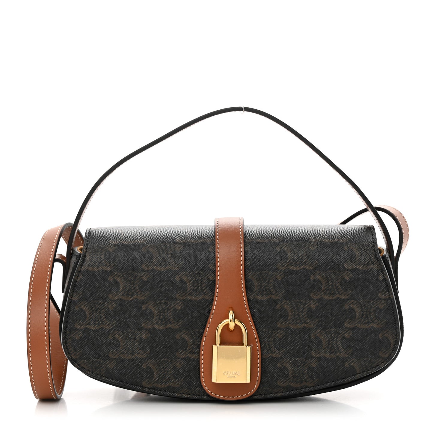 Triomphe Canvas Calfskin Tabou Clutch on Strap Tan