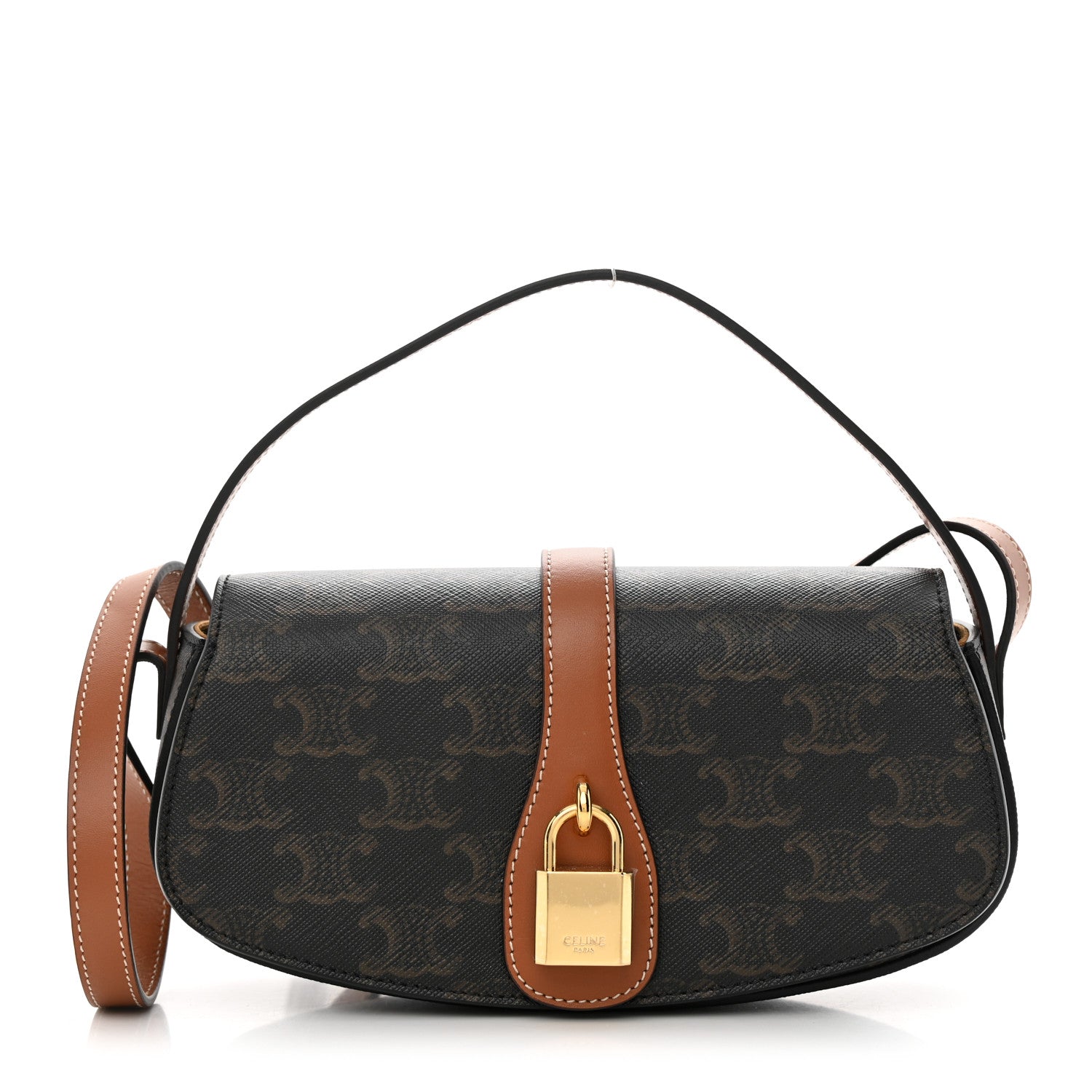 Celine Triomphe Canvas Calfskin Tabou Clutch on Strap Tan 1 of 11