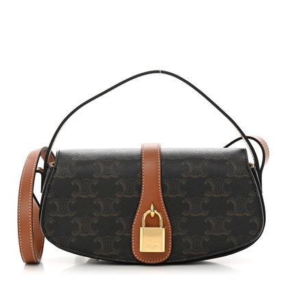 Celine Triomphe Canvas Calfskin Tabou Clutch on Strap Tan 1 of 11