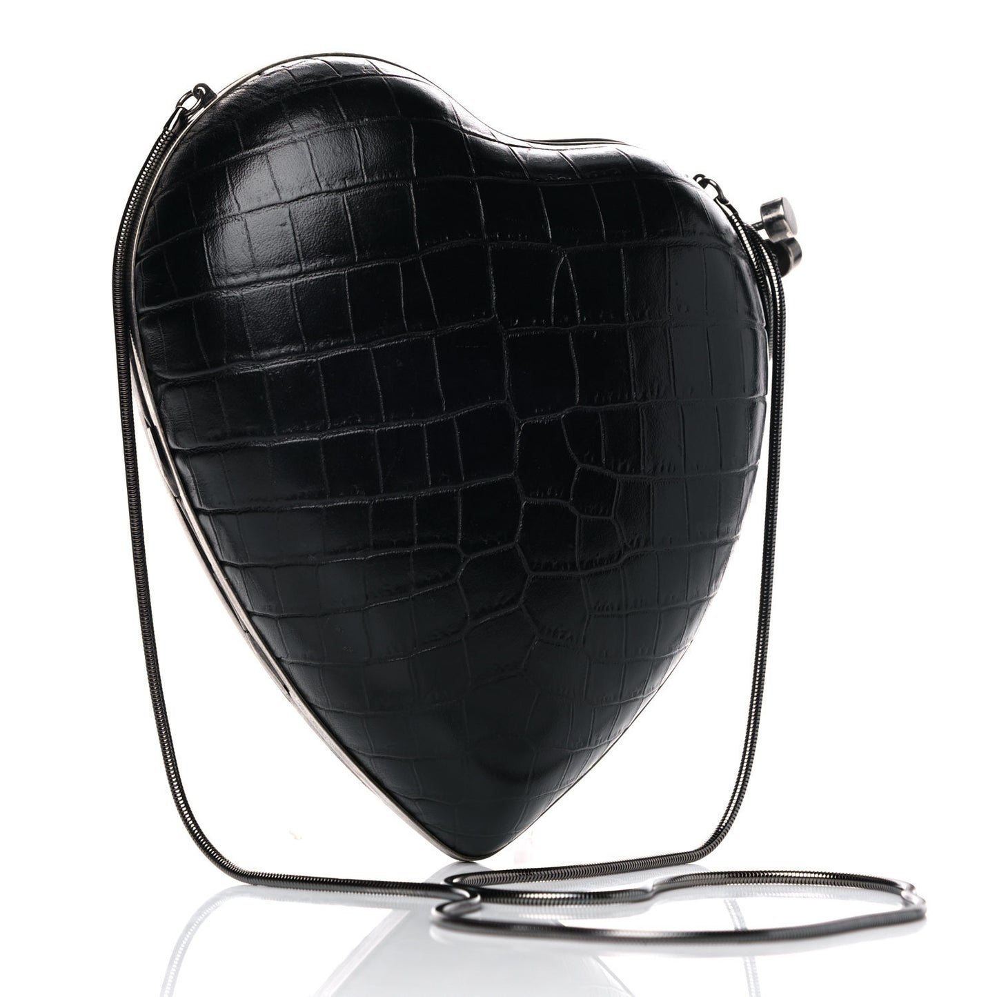 Calfskin Crocodile Embossed Monogram Love Box Bag Black