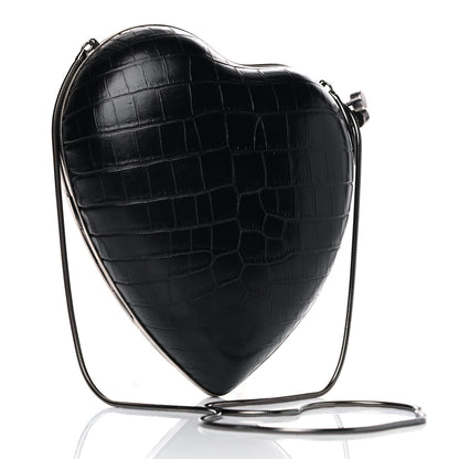 Saint Laurent Calfskin Crocodile Embossed Monogram Love Box Bag Black 3 of 13