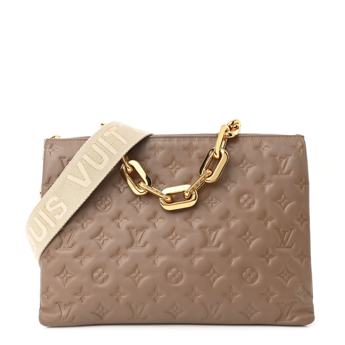 Lambskin Embossed Monogram Coussin MM Taupe
