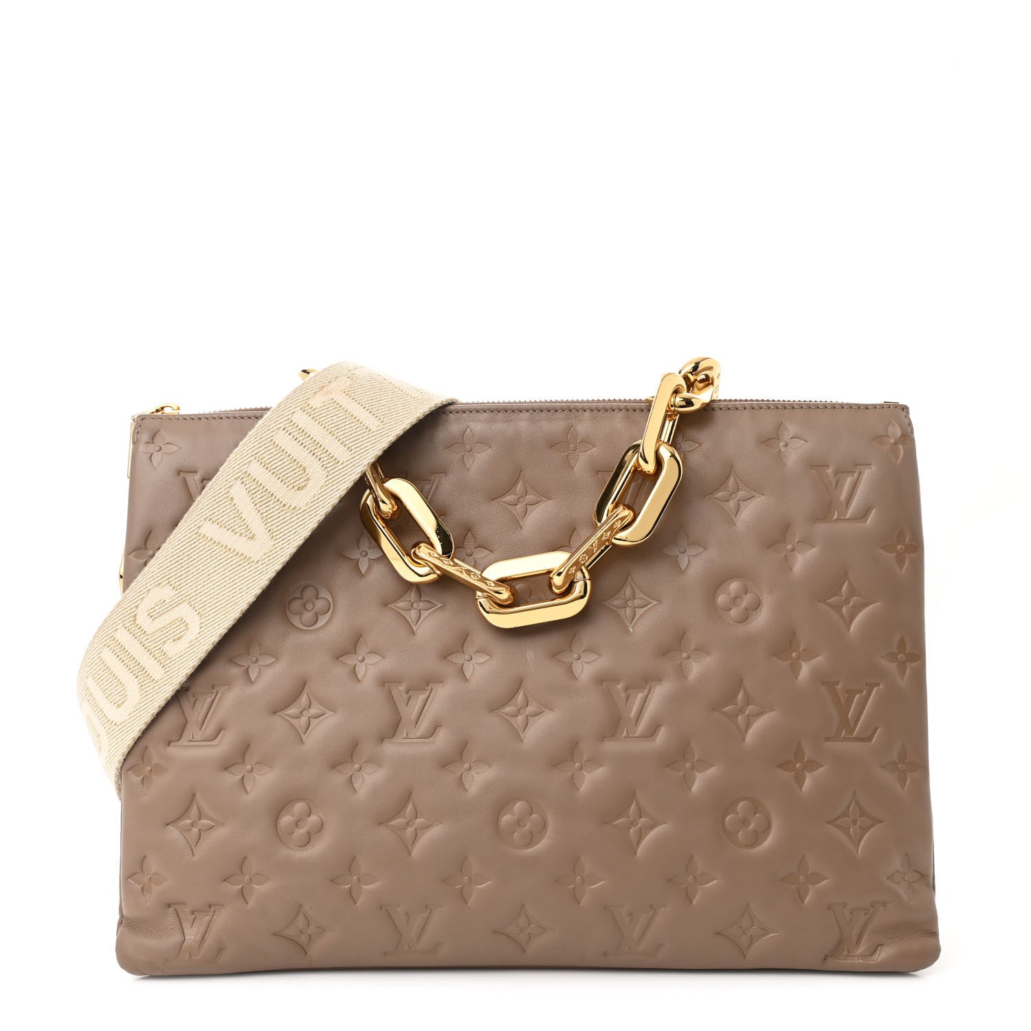 Louis Vuitton Lambskin Embossed Monogram Coussin MM Taupe 1 of 11