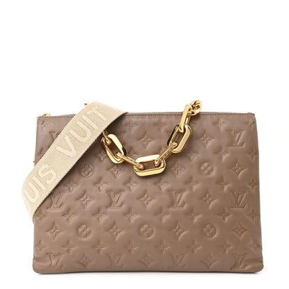 Louis Vuitton Lambskin Embossed Monogram Coussin MM Taupe 1 of 11