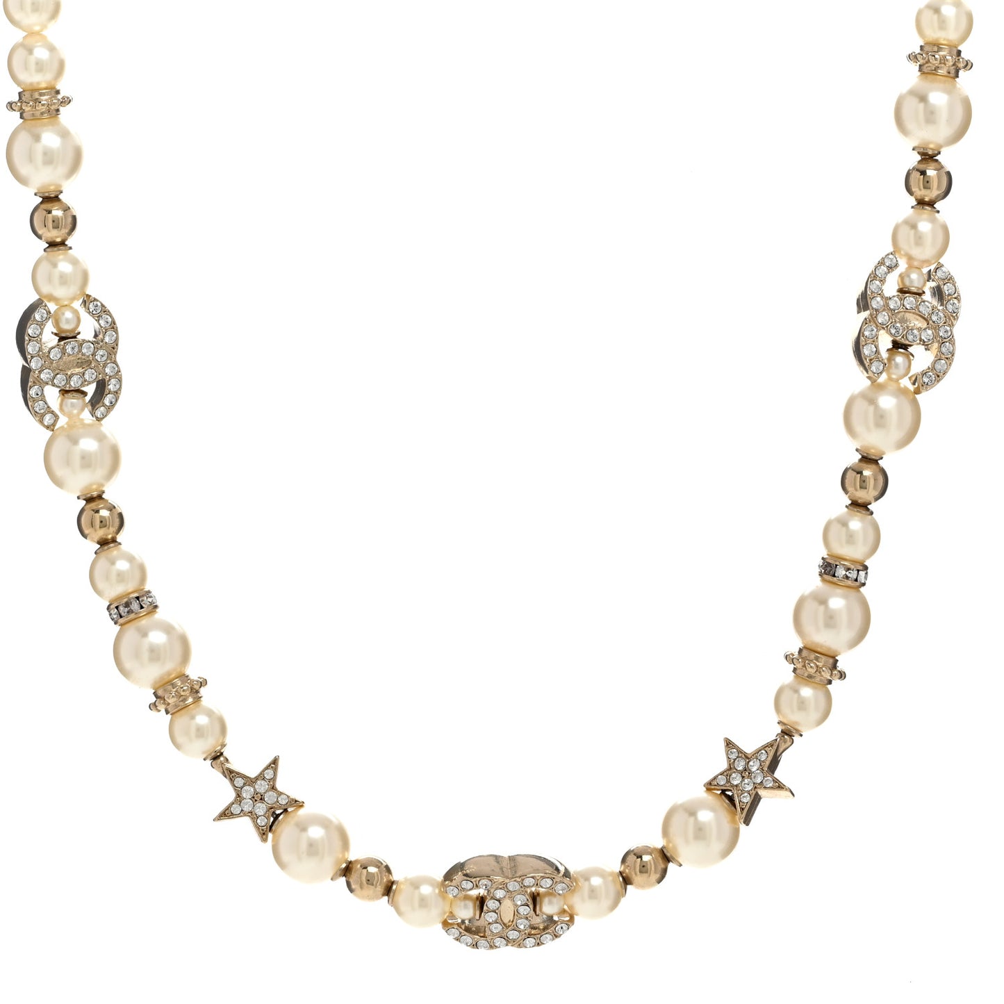 Metal Crystal Pearl CC Star Short Pendant Necklace Gold