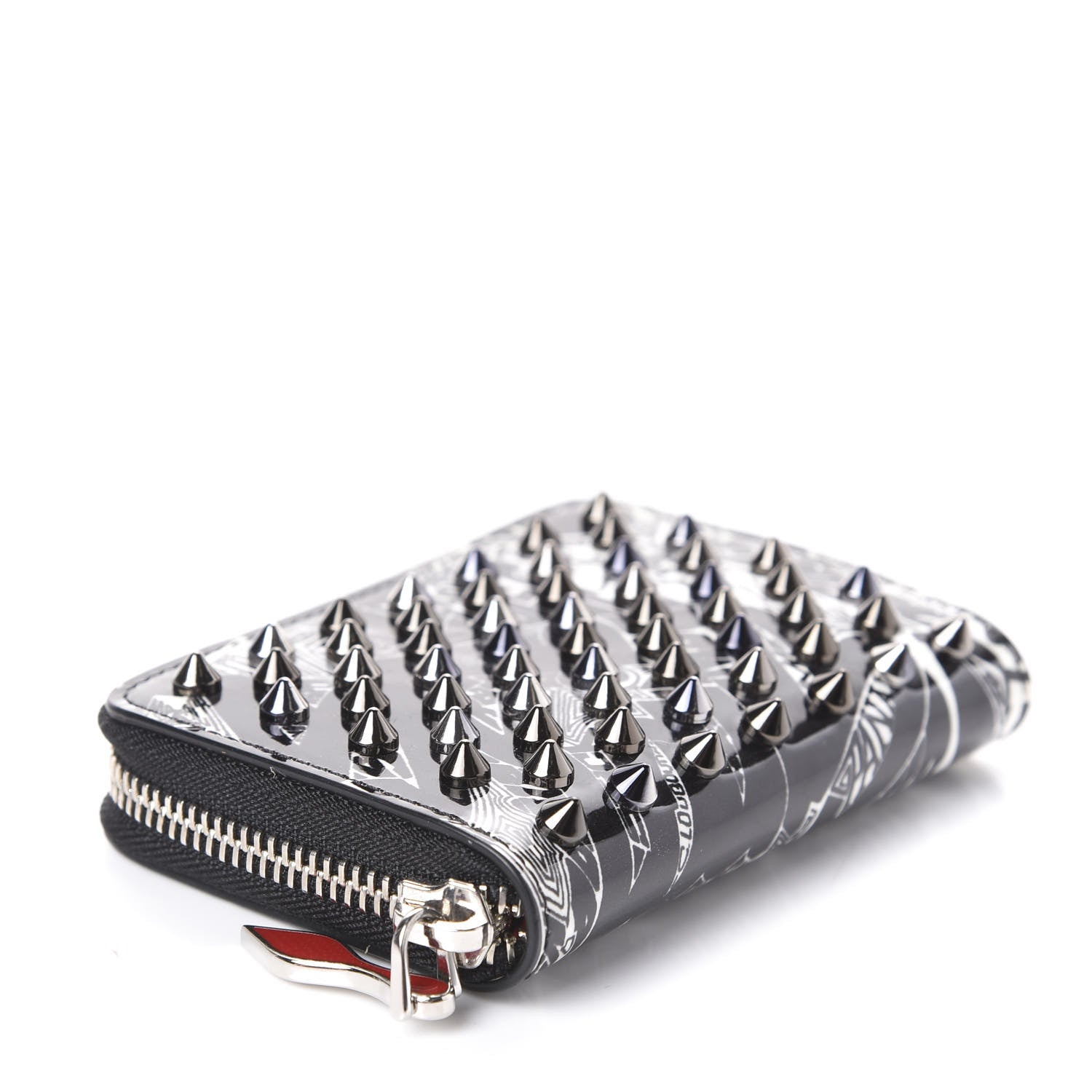 Christian Louboutin Patent Nicograf Spiked Panettone Coin Purse Black White 4 of 7