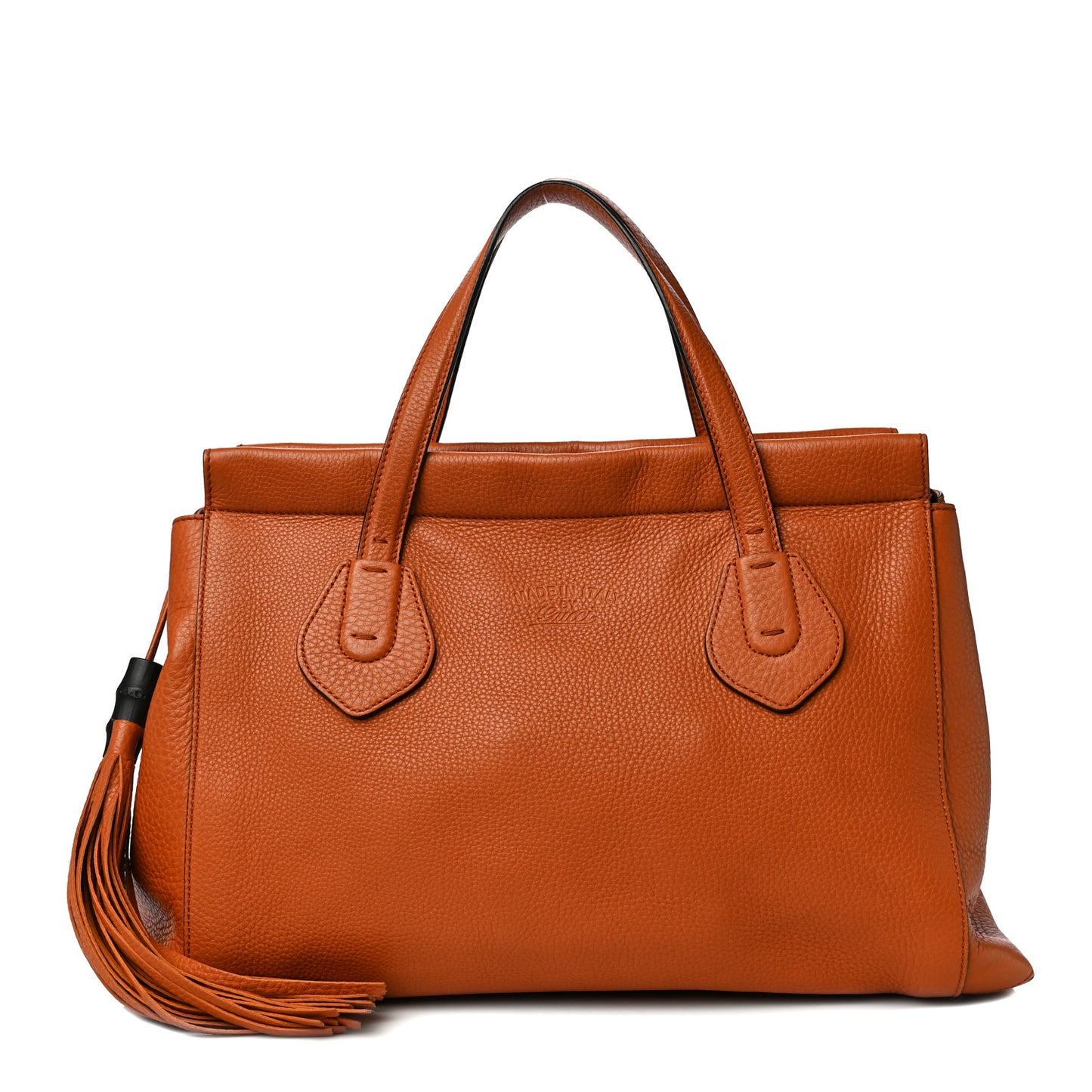 Pebbled Calfskin Large Lady Tassel Top Handle Bag Orange