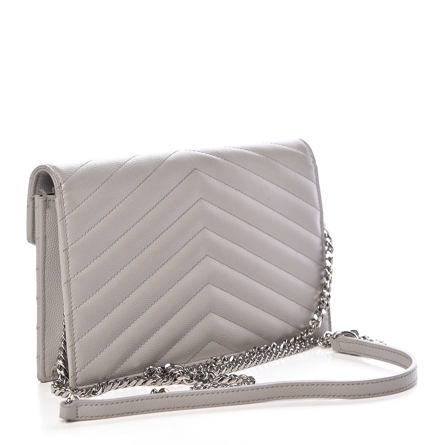 Grain De Poudre Matelasse Chevron Monogram Envelope Chain Wallet Fog