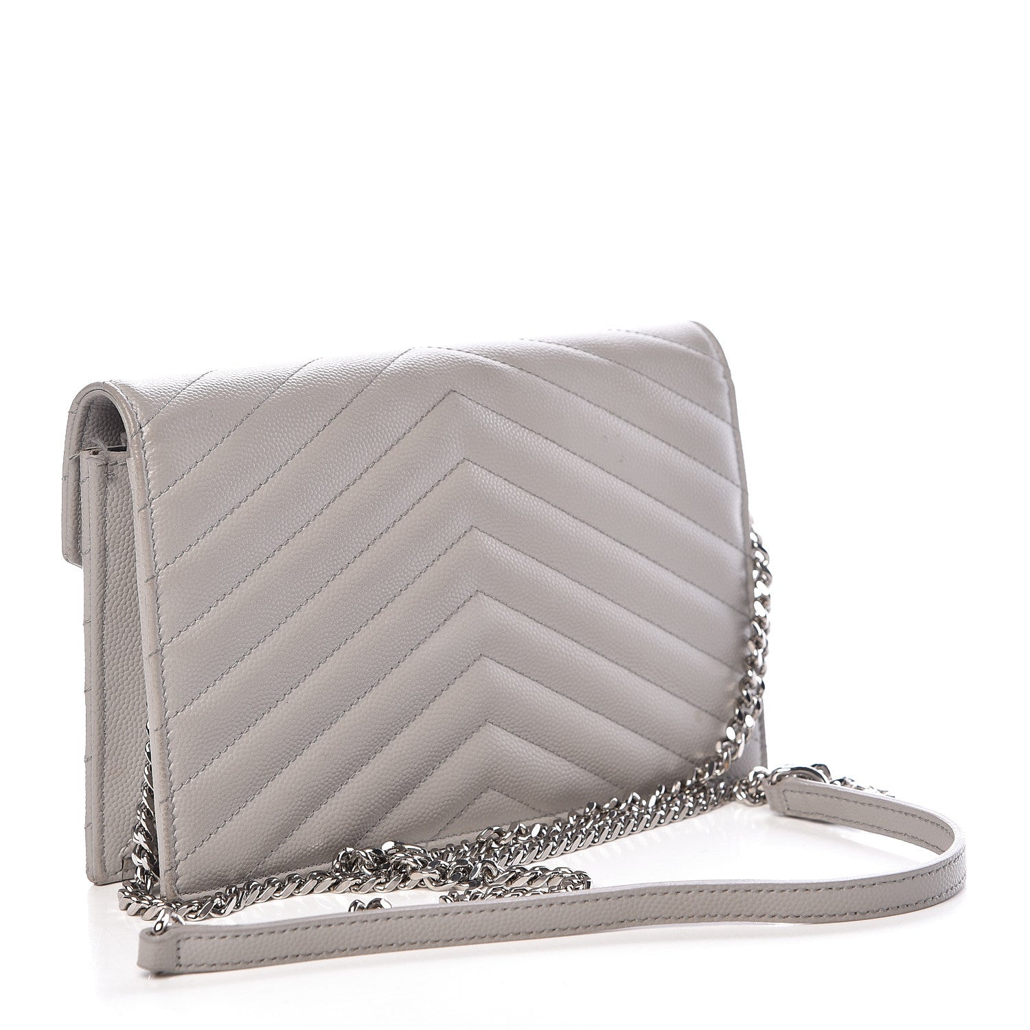 Saint Laurent Grain De Poudre Matelasse Chevron Monogram Envelope Chain Wallet Fog 3 of 14