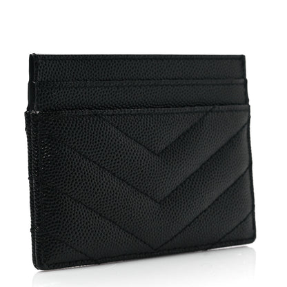 Saint Laurent Grain De Poudre Matelasse Chevron Monochrome Monogram Credit Card Case Black 3 of 8