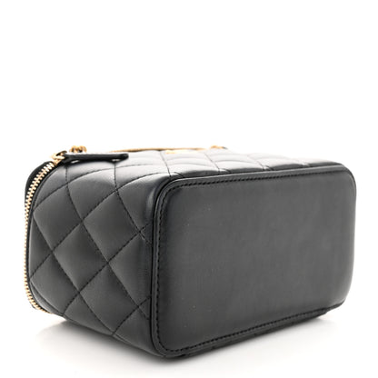 Chanel Lambskin Quilted Pearl Crush Small Vanity Case With Chain Black 4 of 10