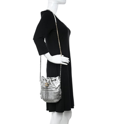 Chanel Metallic Aged Calfskin Quilted Small Gabrielle Bucket Silver 2 of 11