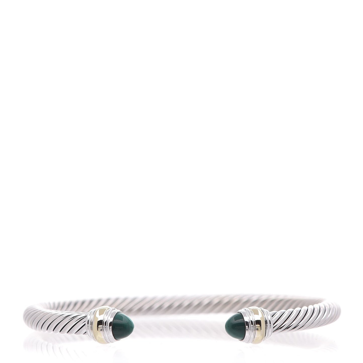 Sterling Silver 14K Yellow Gold Malachite 5mm Cable Classic Bracelet