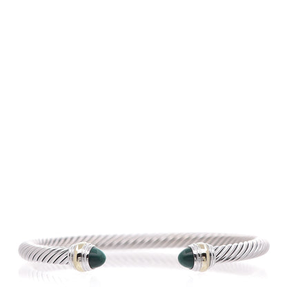 David Yurman Sterling Silver 14K Yellow Gold Malachite 5mm Cable Classic Bracelet 1 of 10