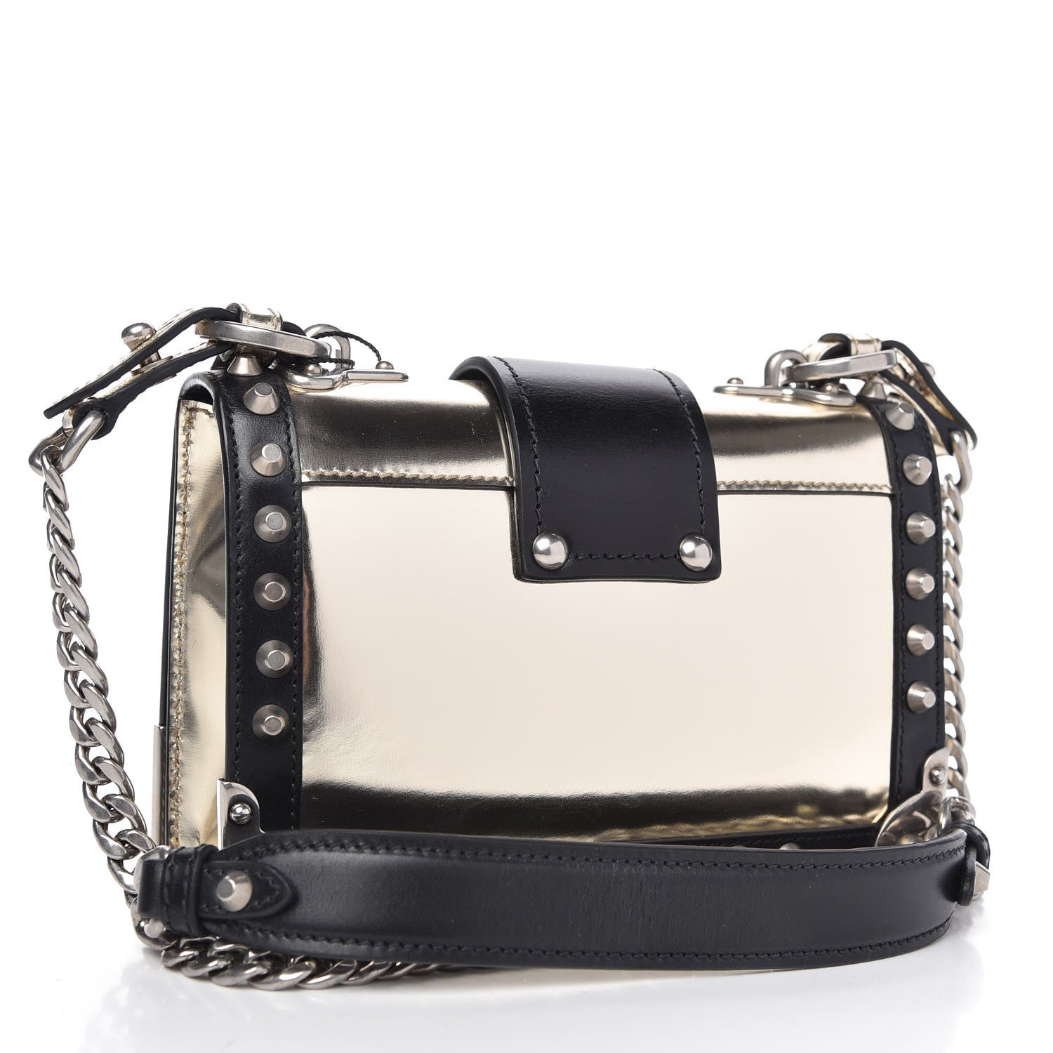 Prada Metallic Vitello Studded Cahier Bag Pirite Black 3 of 10