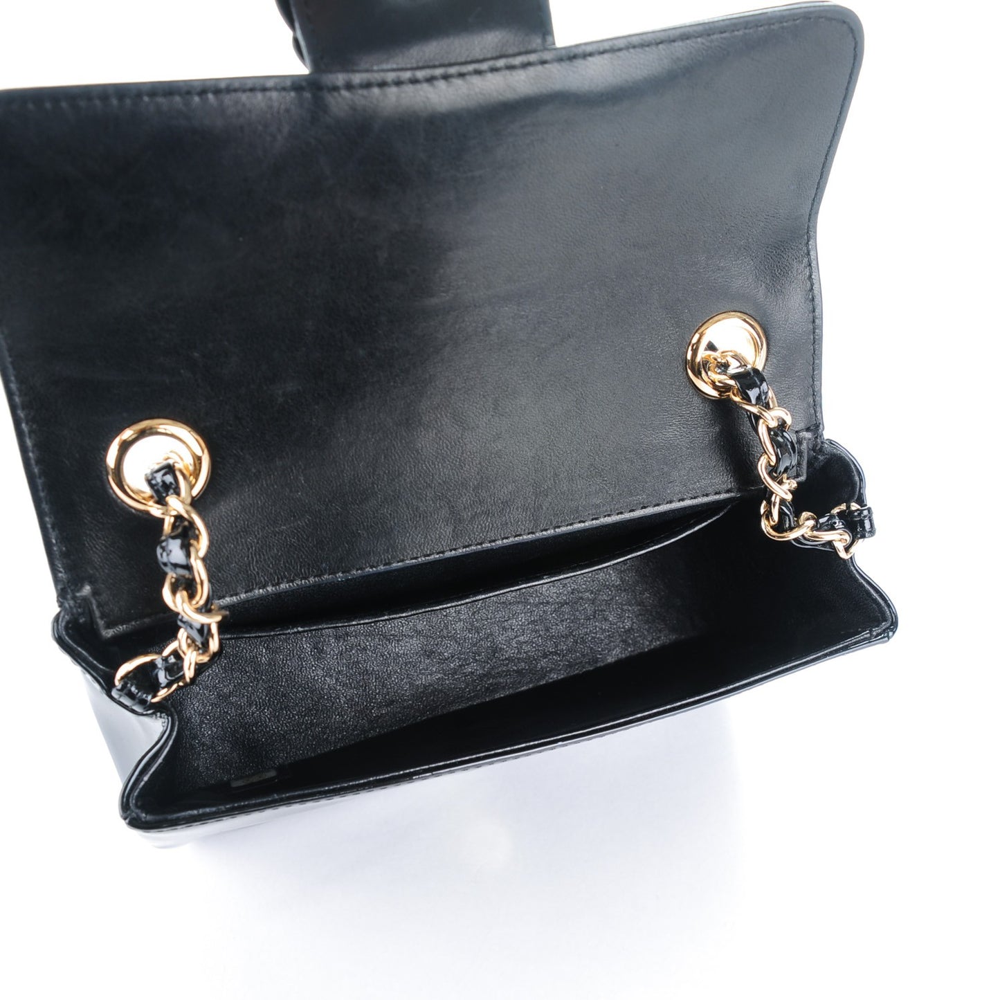 Patent Camellia Mini Flap Black