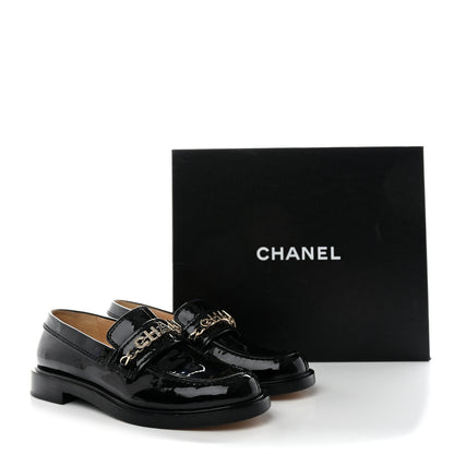 Chanel Shiny Calfskin Logo Loafers 36.5 Black 10 of 10