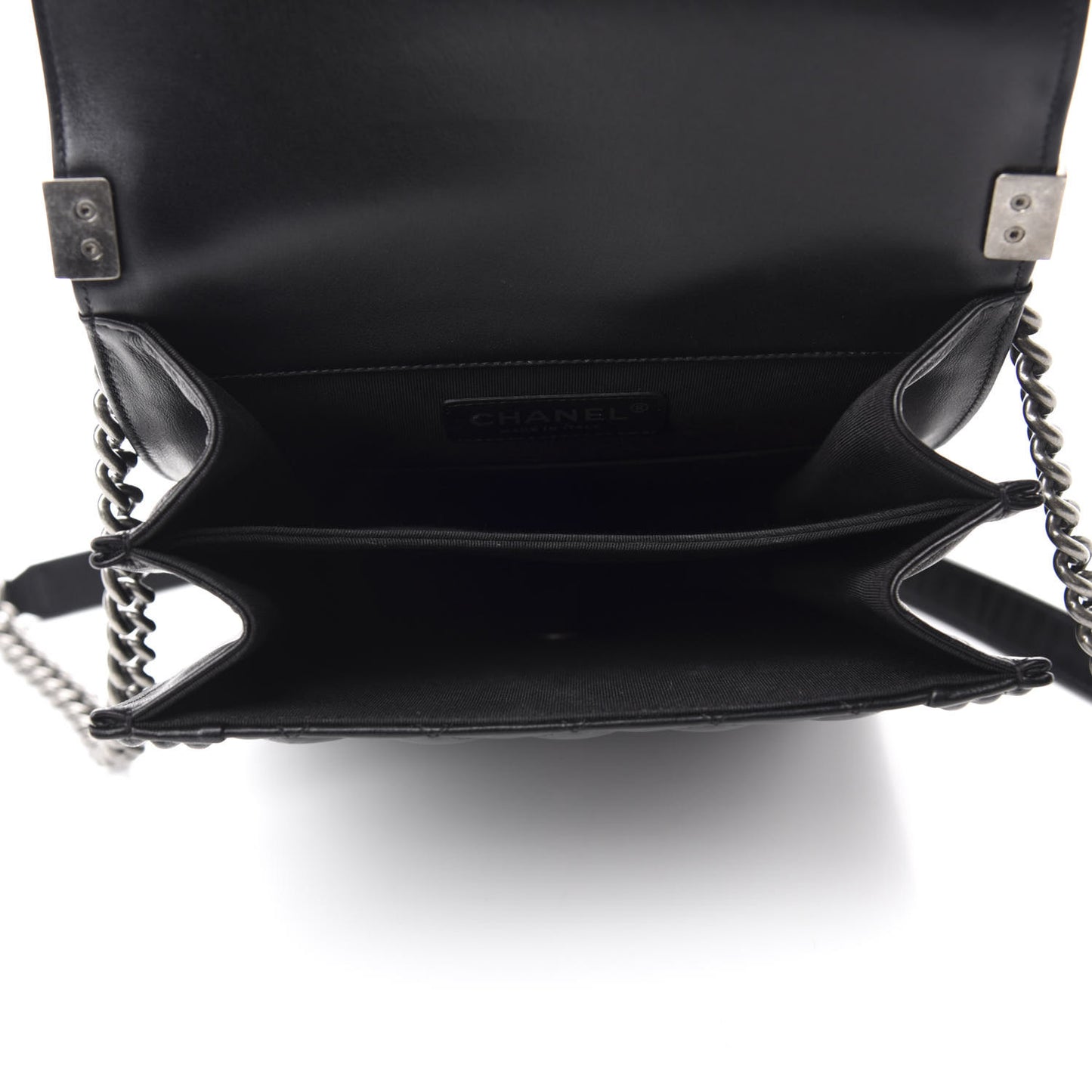 Calfskin Quilted North South Boy Flap Black