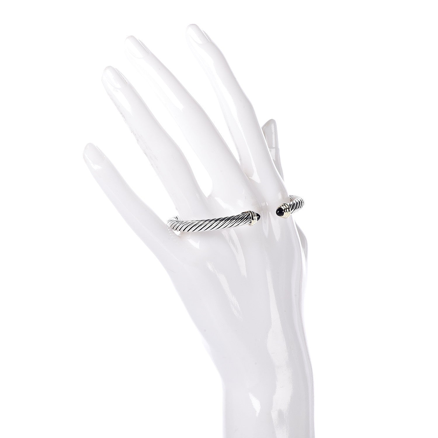 David Yurman Sterling Silver 14K Yellow Gold Black Onyx 5mm Cable Classics Petite Color Bracelet 2 of 5