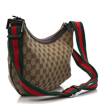 Gucci Monogram Web Medium Half Moon Hobo Dark Brown 3 of 12