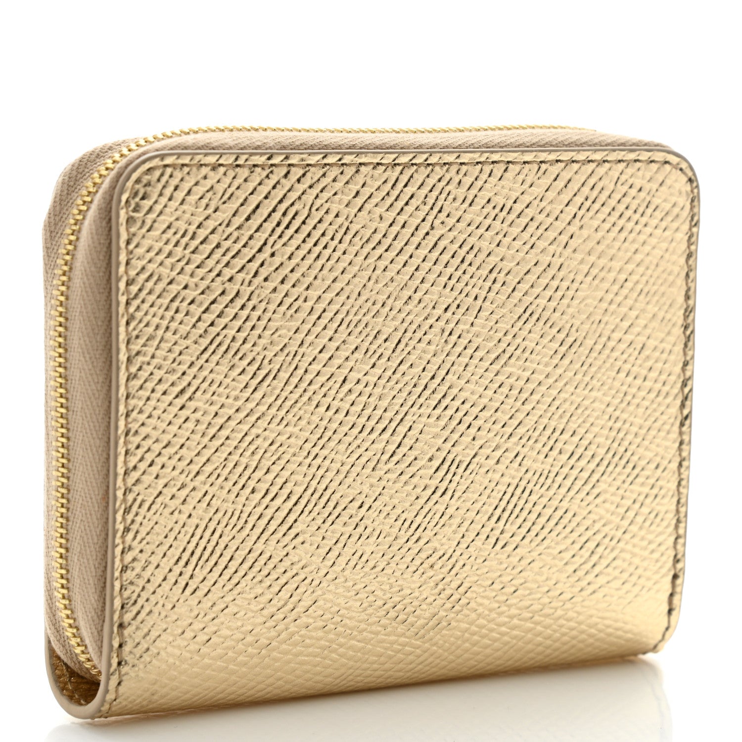 Celine Laminated Grained Calfskin Compact Zipped Wallet Gold 3 of 10