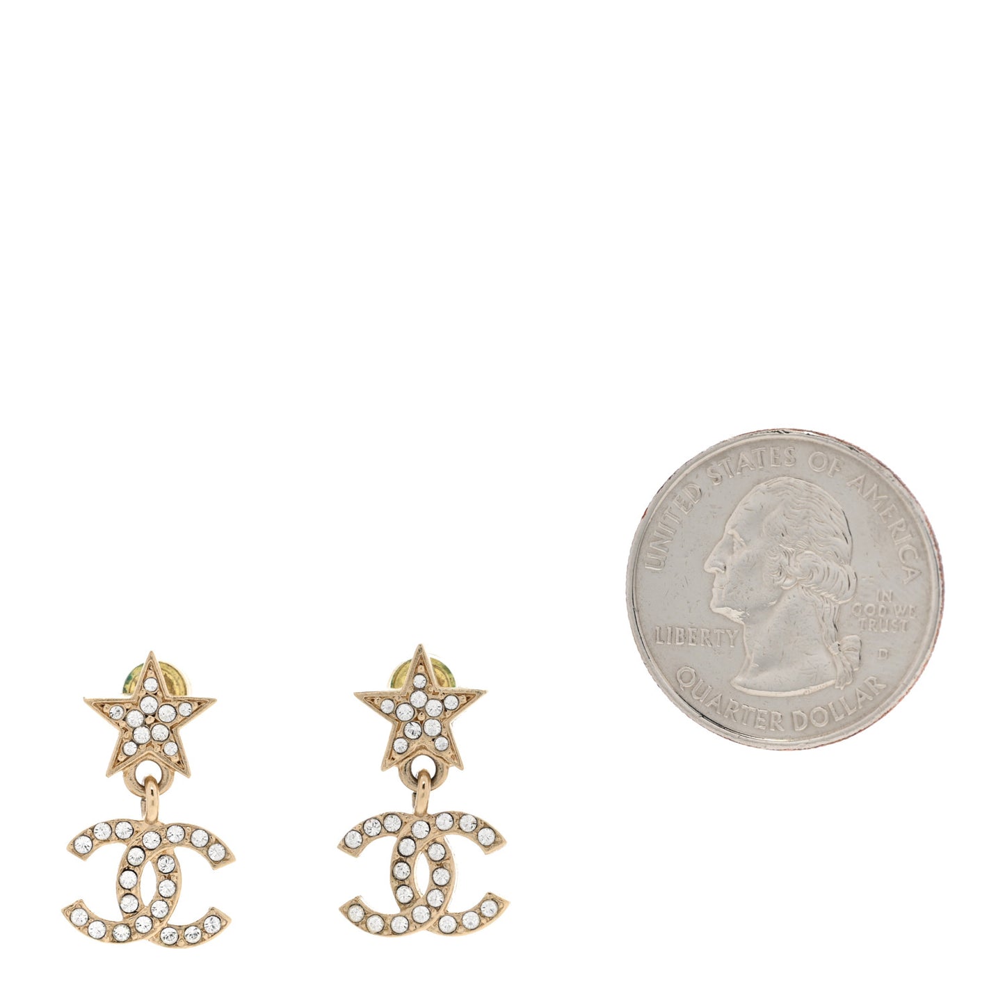 Metal Crystal CC Star Drop Earrings Gold