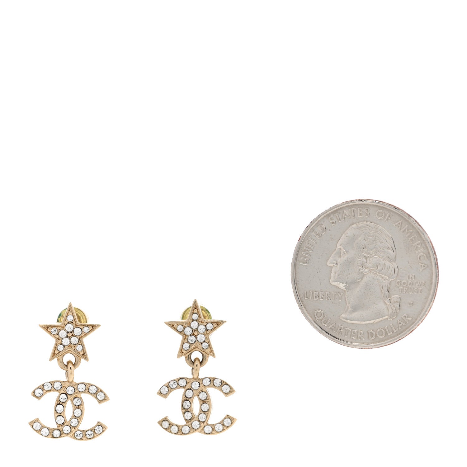 Chanel Metal Crystal CC Star Drop Earrings Gold 2 of 5