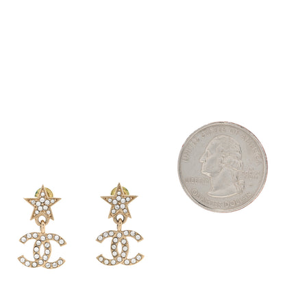 Chanel Metal Crystal CC Star Drop Earrings Gold 2 of 5