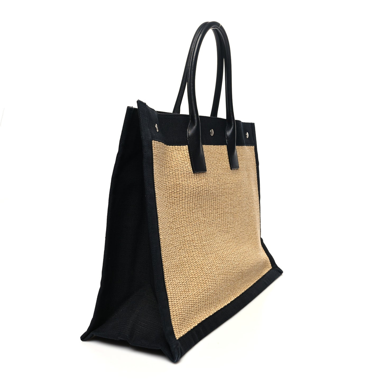 Raffia Linen Calfskin Rive Gauche Tote Naturale Black