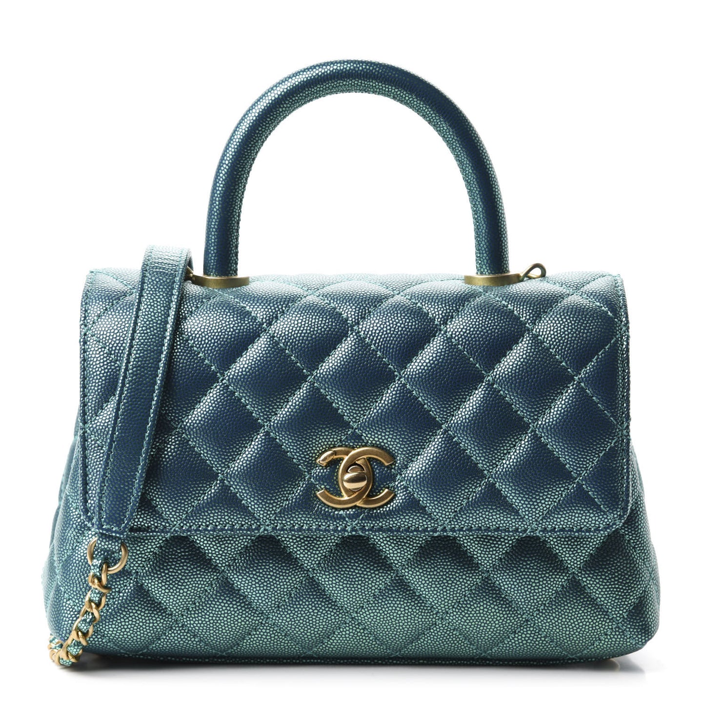 Metallic Caviar Quilted Mini Coco Handle Flap Blue
