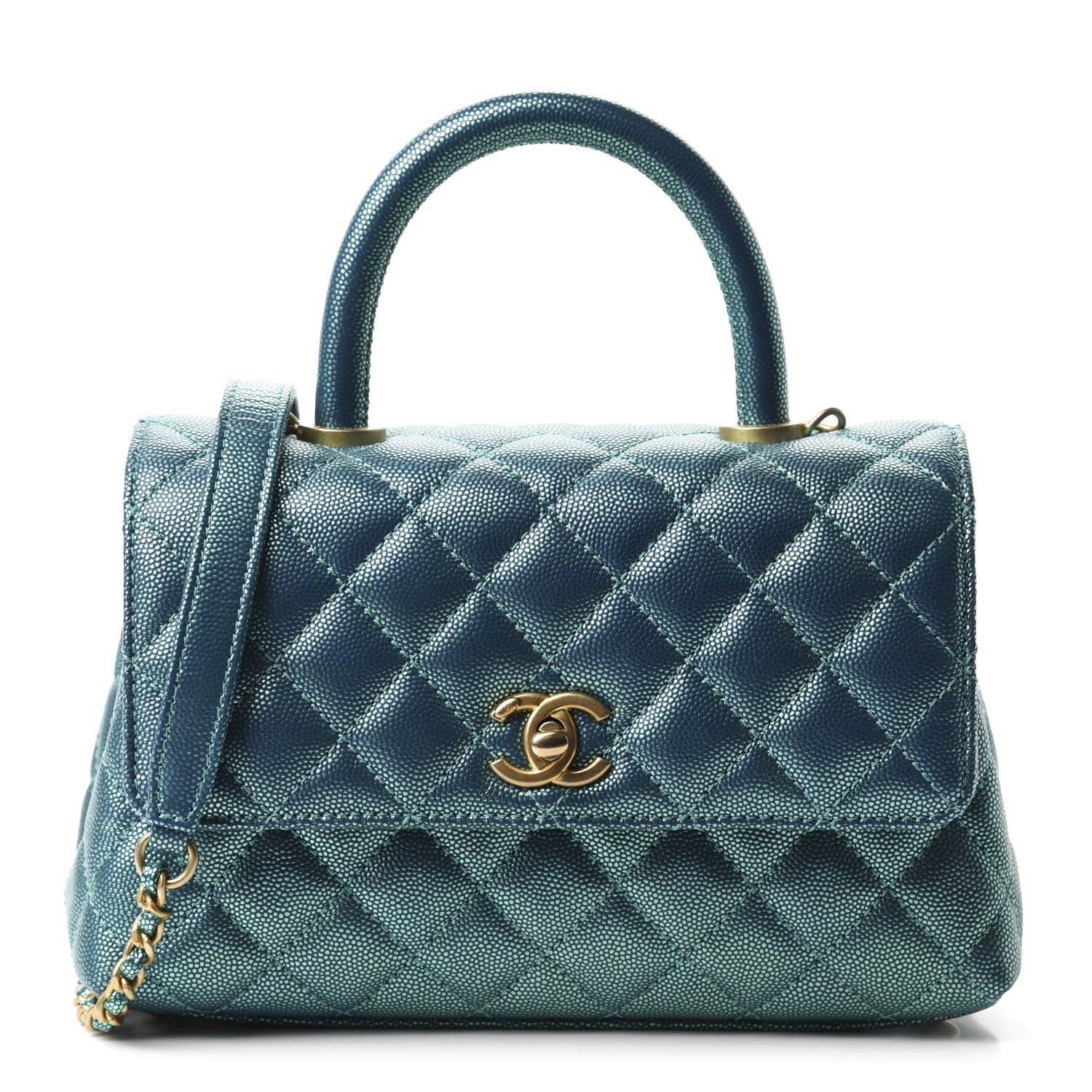 Chanel Metallic Caviar Quilted Mini Coco Handle Flap Blue 1 of 10