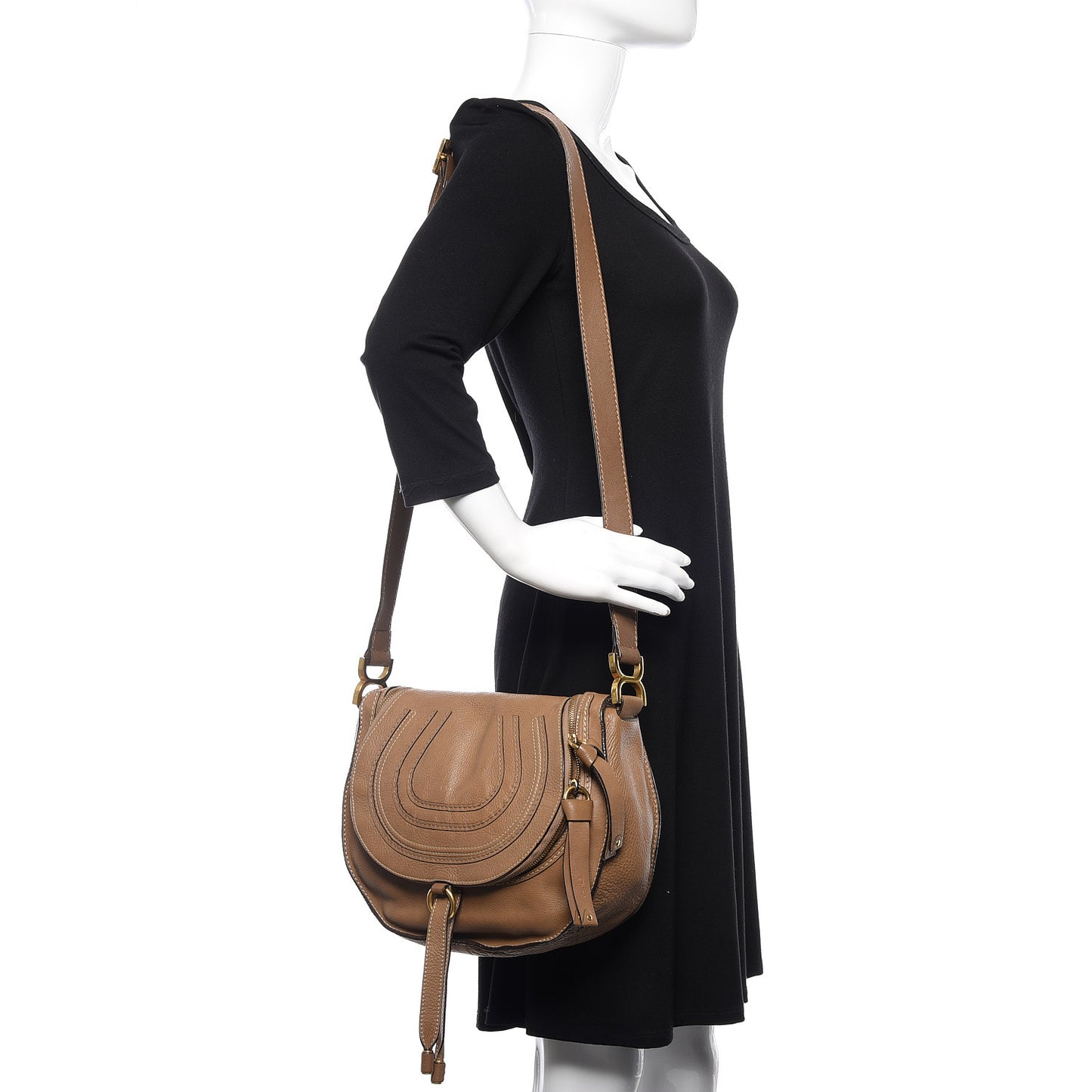 Calfskin Medium Marcie Round Zip Crossbody Bag Nut