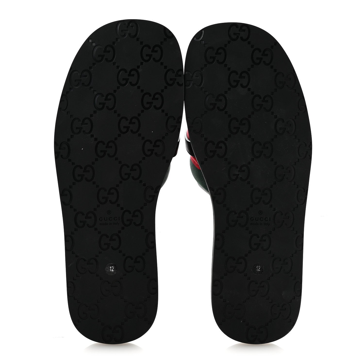 Gucci Nylon Calfskin Web Interlocking G Maverik Slide Sandals 12 Black Green Red 6 of 9