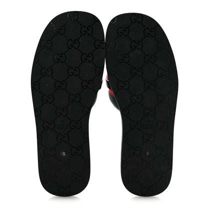 Gucci Nylon Calfskin Web Interlocking G Maverik Slide Sandals 12 Black Green Red 6 of 9